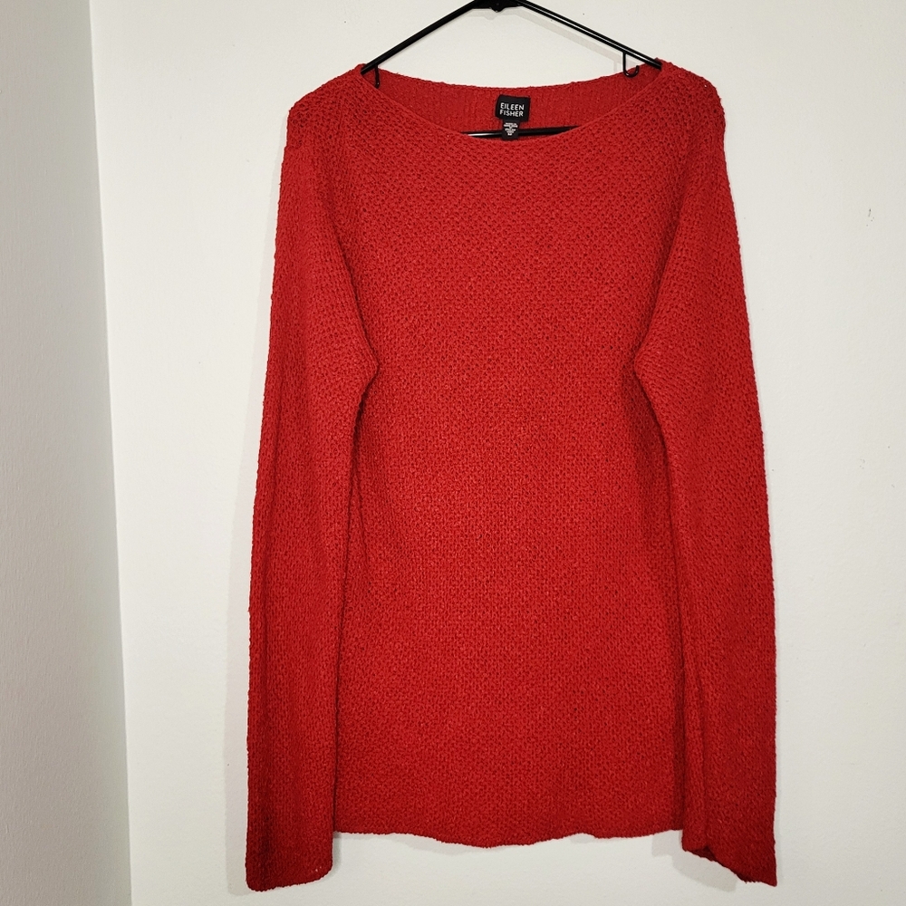 Eileen Fisher Italian Yarn Red Knit Sweater. Size M